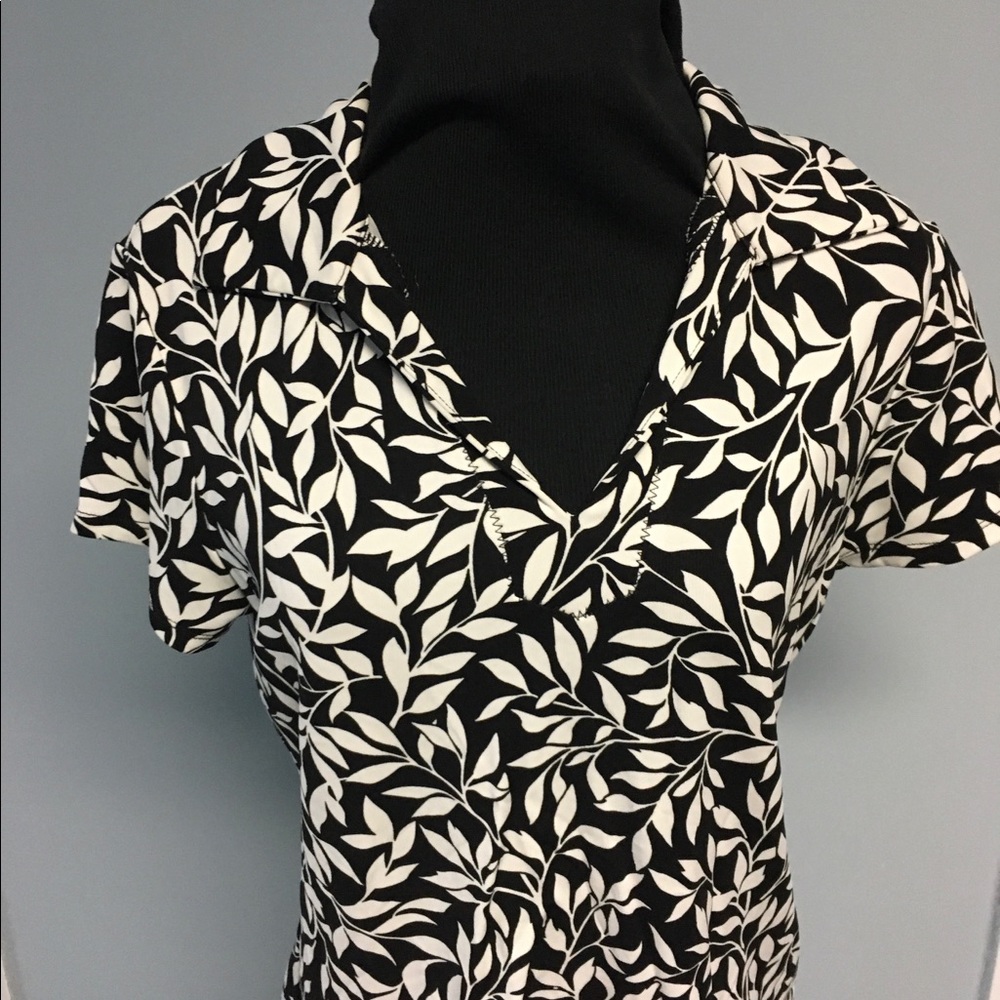 Talbots Short Sleeve Collared Leaf Covered Blouse